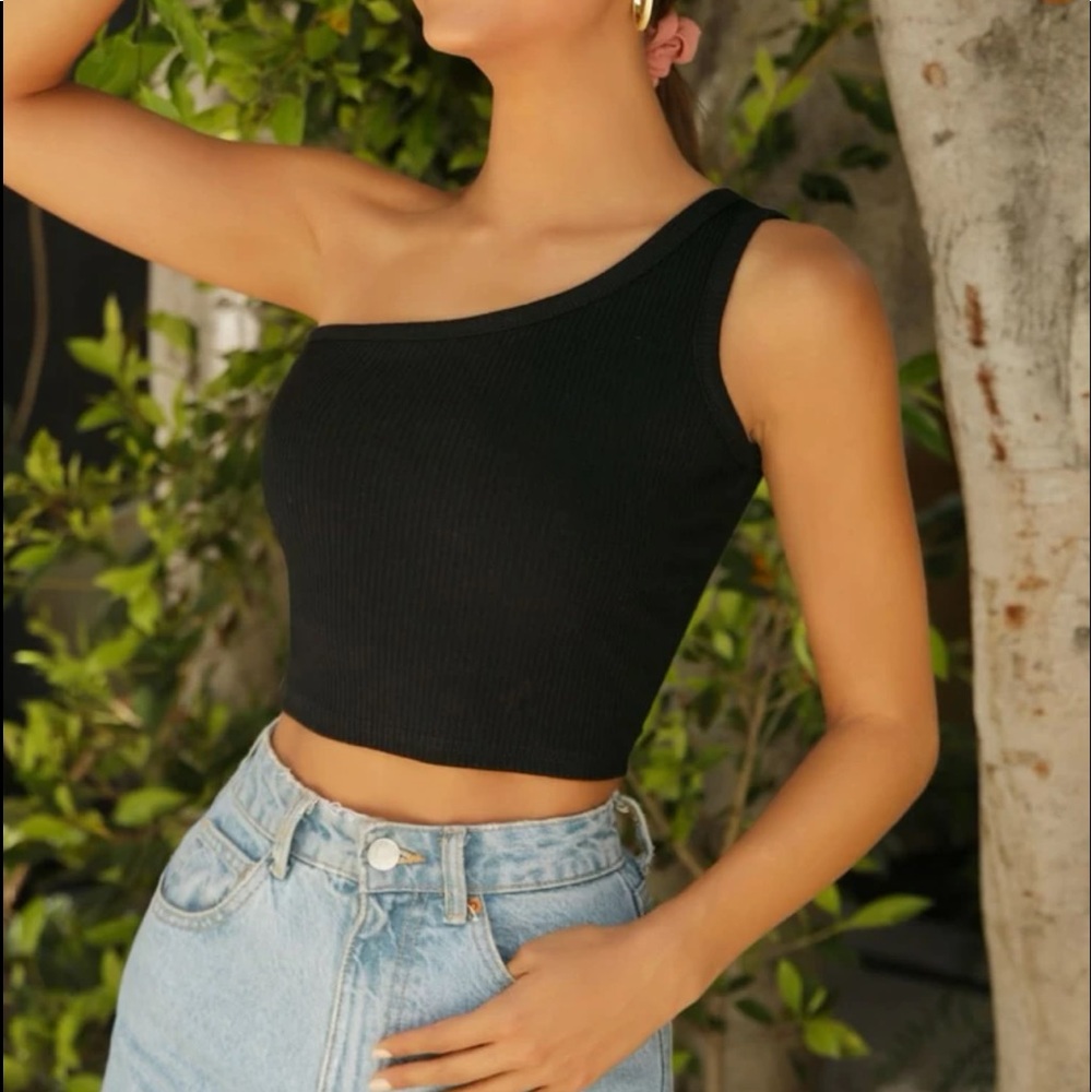 SHEIN One Shoulder Rib Knit Crop Top